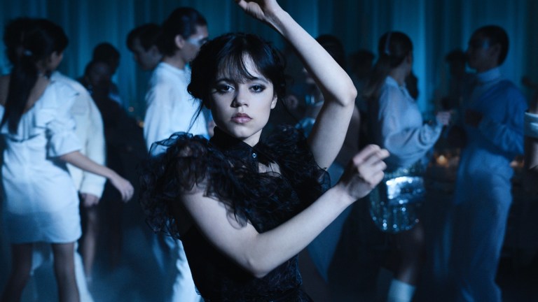 Jenna Ortega striking a pose as Wednesday Addams in episode 104 of Wednesday