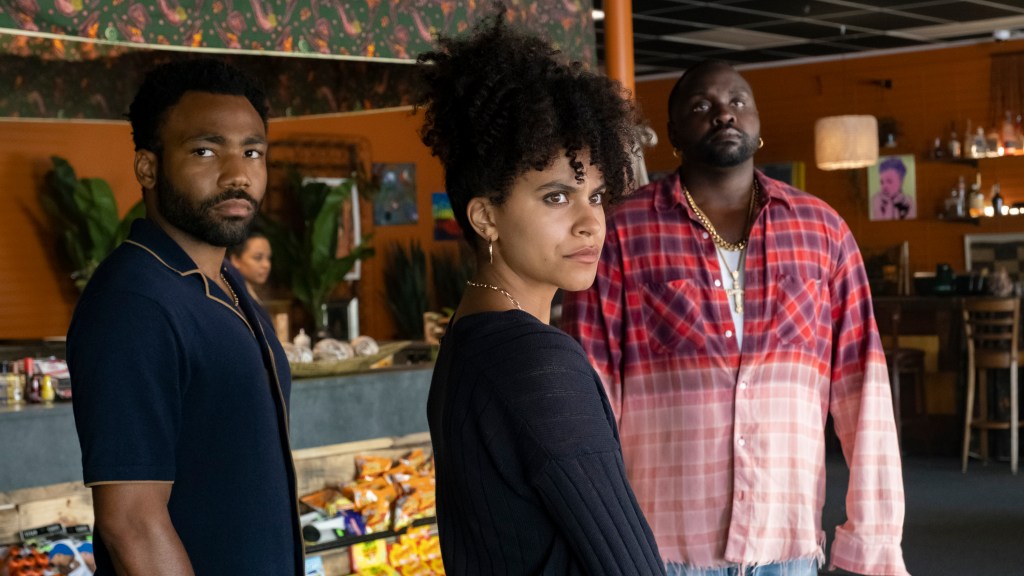 “ATLANTA” --  "It Was All a Dream" -- Season 4, Episode 10 (Airs Nov 10) Pictured (L-R): Donald Glover as Earn Marks, Zazie Beetz as Van, Brian Tyree Henry as Alfred "Paper Boi" Miles.  CR: Guy D'Alema/FX