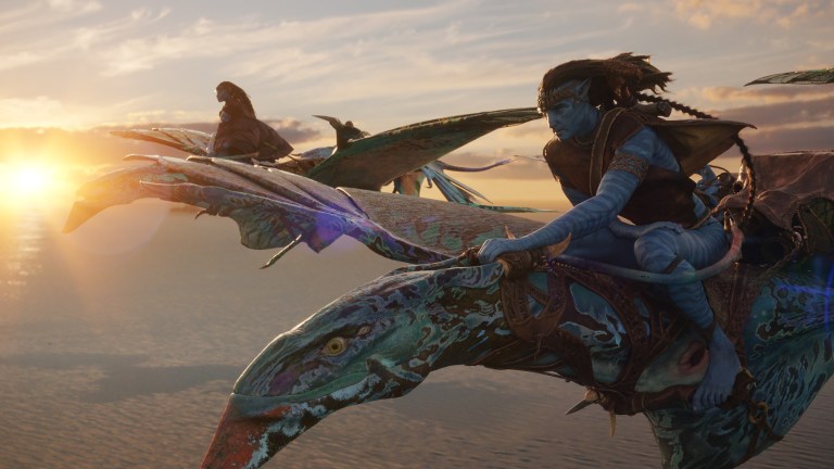 Neytiri and Jake fly in Avatar: The Way of Water