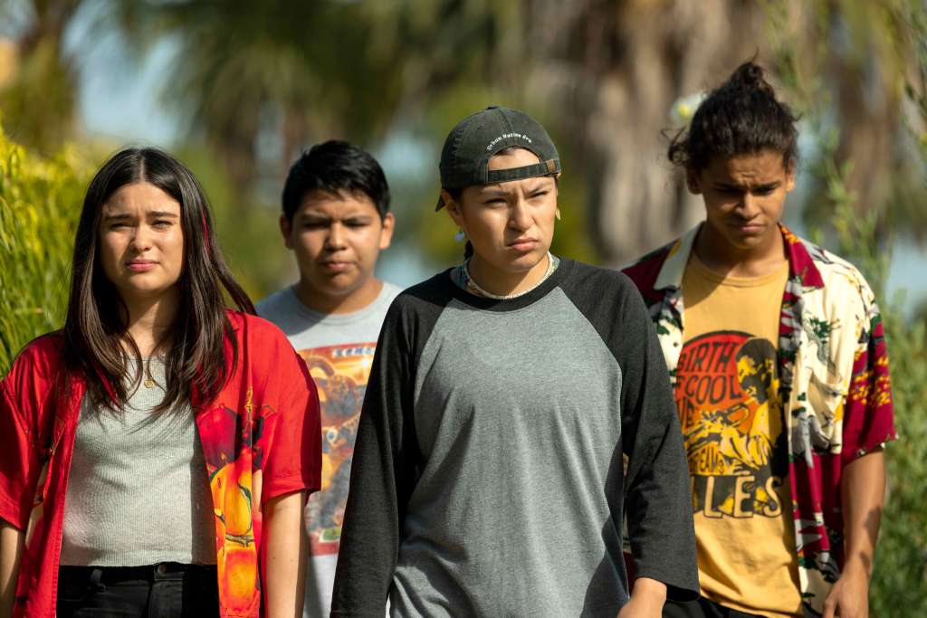 RESERVATION DOGS -- “I Still Believe” --  Season 2, Episode 10 (Airs September 28) — Pictured: (l-r) Devery Jacobs as Elora Danan, Lane Factor as Cheese, Paulina Alexis as Willie Jack, D’Pharaoh Woon-A-Tai as Bear.  CR: Shane Brown/FX