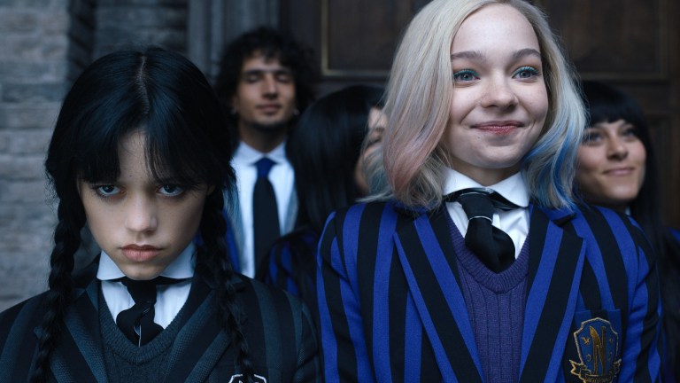 Jenna Ortega as Wednesday Addams, Emma Myers as Enid Sinclair in episode 102 of Wednesday