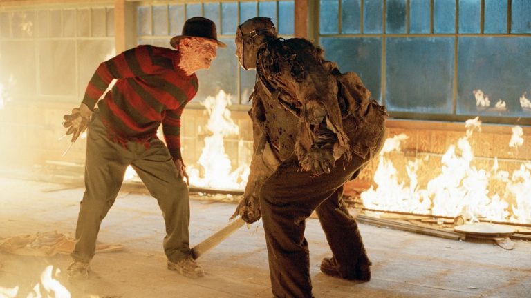 fight scene with fire in Freddy vs Jason