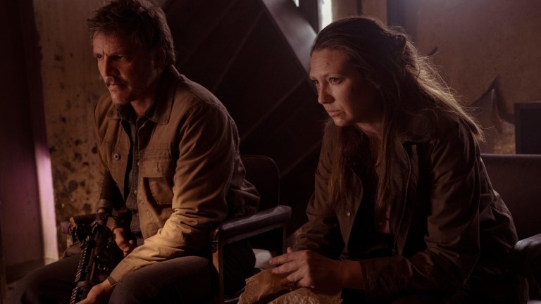 Pedro Pascal as Joel Miller and Anna Torv as Tess Servopoulos in HBO's The Last of Us