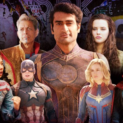 A Collage of MCU Characters, and Kathrine Langford in 13 Reasons Why