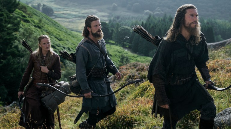 Vikings: Valhalla. (L to R) Frida Gustavsson as Freydis Eriksdotter, Leo Suter as Harald Sigurdsson, Sam Corlett as Leif Eriksson in episode 201 of Vikings: Valhalla.