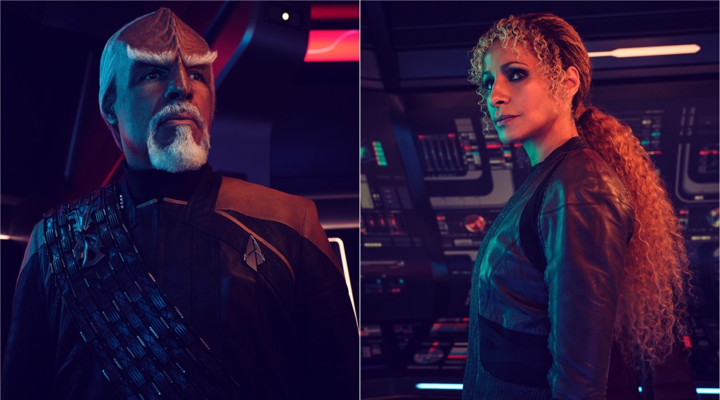Michael Dorn and Michelle Hurd as Worf and Raffi in Star Trek: Picard Season 3
