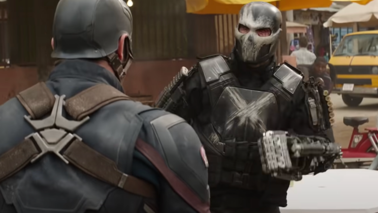 Chris Evans as Captain America and Frank Grillo as Crossbones in Captain America: Civil War