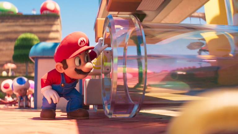 Mario and clear pipe in The Super Mario Bros. Movie