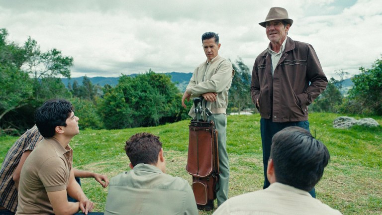 Jay Hernandez and Dennis Quaid in golf movie The Long Game.