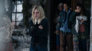 Sophie Thatcher as Teen Natalie, Courtney Eaton as Teen Lottie, Jasmin Savoy Brown as Teen Taissa and Sophie Nélisse as Teen Shauna in YELLOWJACKETS, "Digestif"