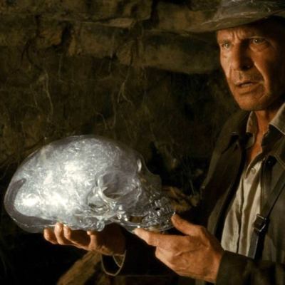Harrison Ford holding the Crystal Skull in Indiana Jones 4