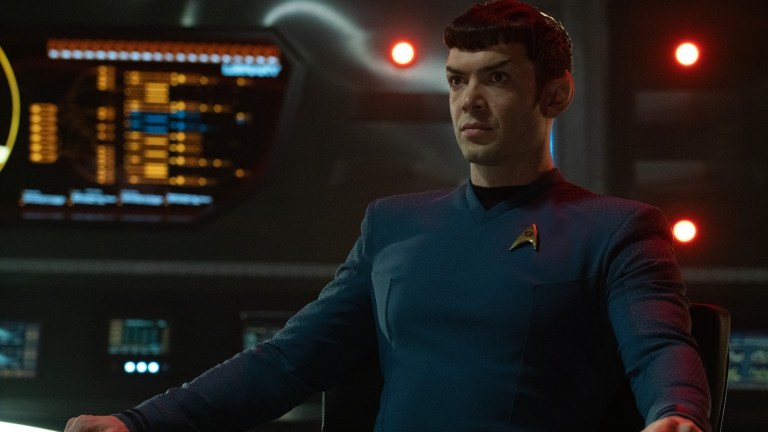 Ethan Peck as Spock in the season 2 trailer of Star Trek: Strange New Worlds, streaming on Paramount+, 2023.