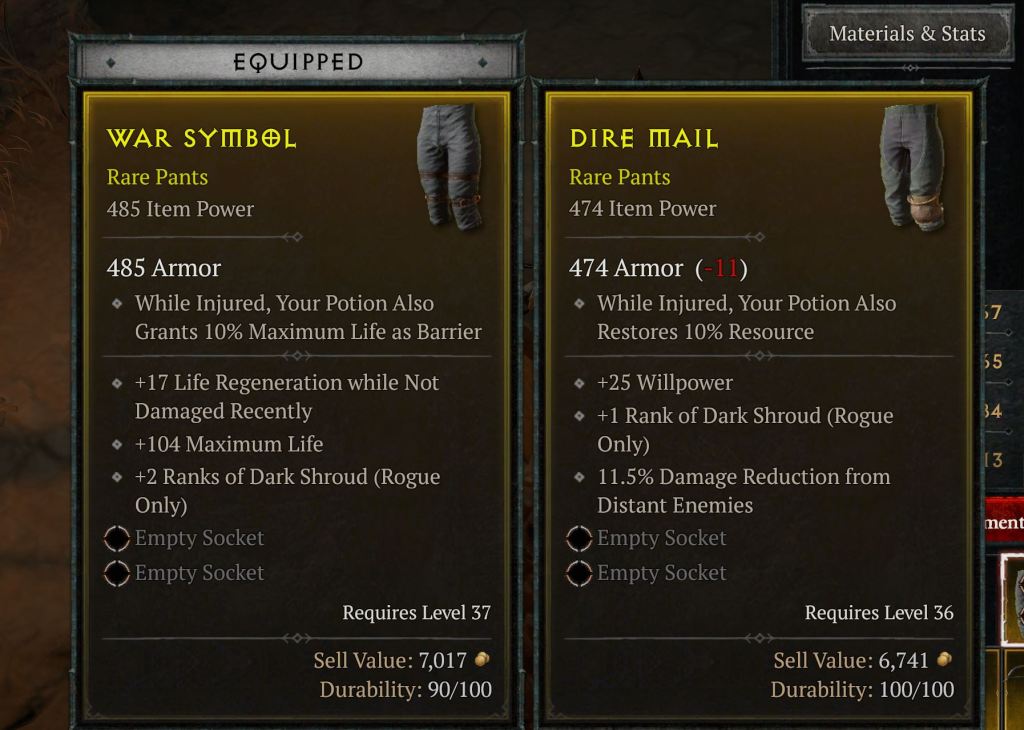 Diablo 4 Item Comparison
