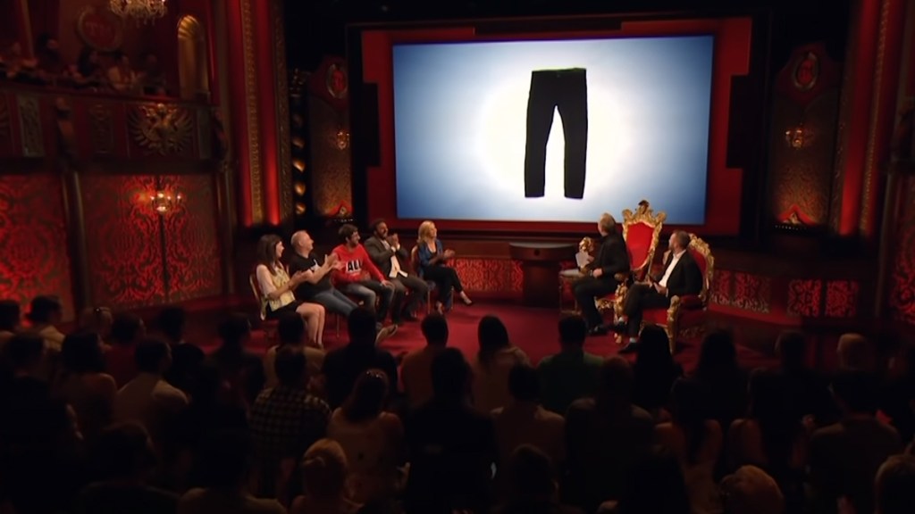 Taskmaster screen grab Mark Watson's most high-octane item (Greg Davies' trousers)