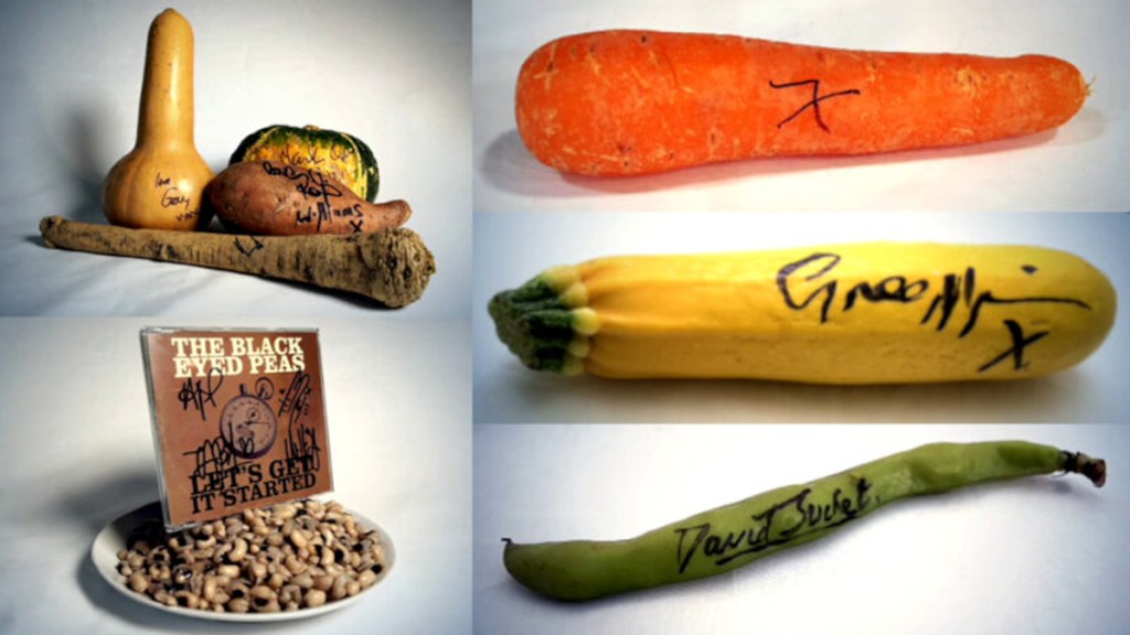 Taskmaster screen grab best autographs on vegetables task