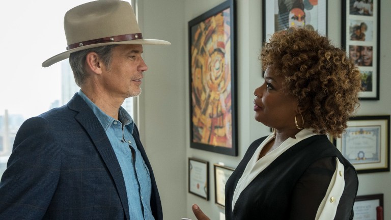 Raylan Givens (Timothy Olyphant) and Carolyn Wilder (Aunjanue Ellis) in Justified: City Primeval