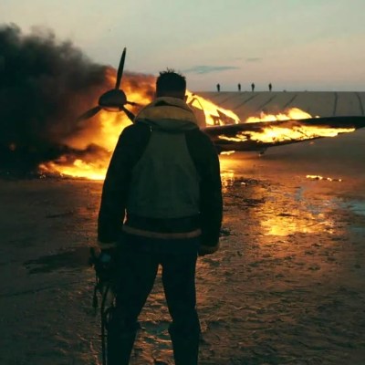 Tom Hardy before burning plane in Dunkirk