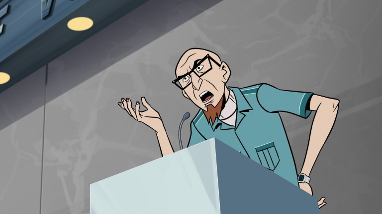 Dr. Venture gets ready for a press conference.