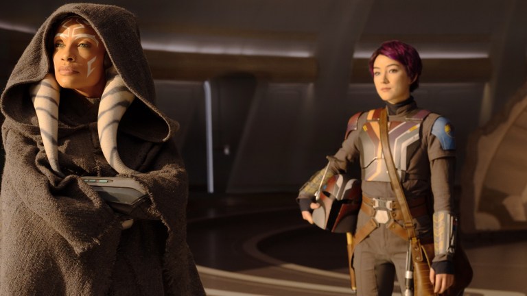 (L-R): Ahsoka Tano (Rosario Dawson) and Sabine Wren (Natasha Liu Bordizzo) in Lucasfilm's STAR WARS: AHSOKA