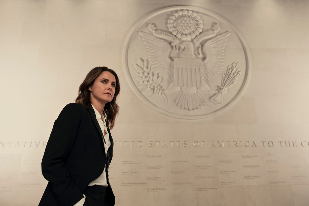 The Diplomat. Keri Russell as Kate Wyler in episode 101 of The Diplomat. Cr. Alex Bailey/Netflix © 2023