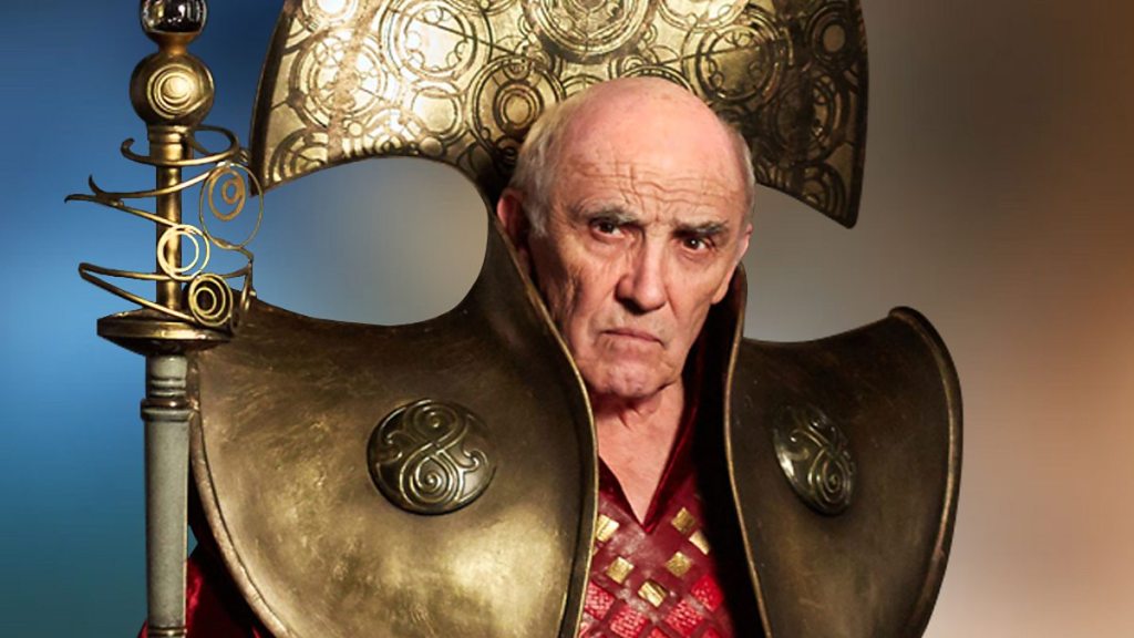 Donald Sumpter in traditional Gallifreyan Time Lord garb in Doctor Who