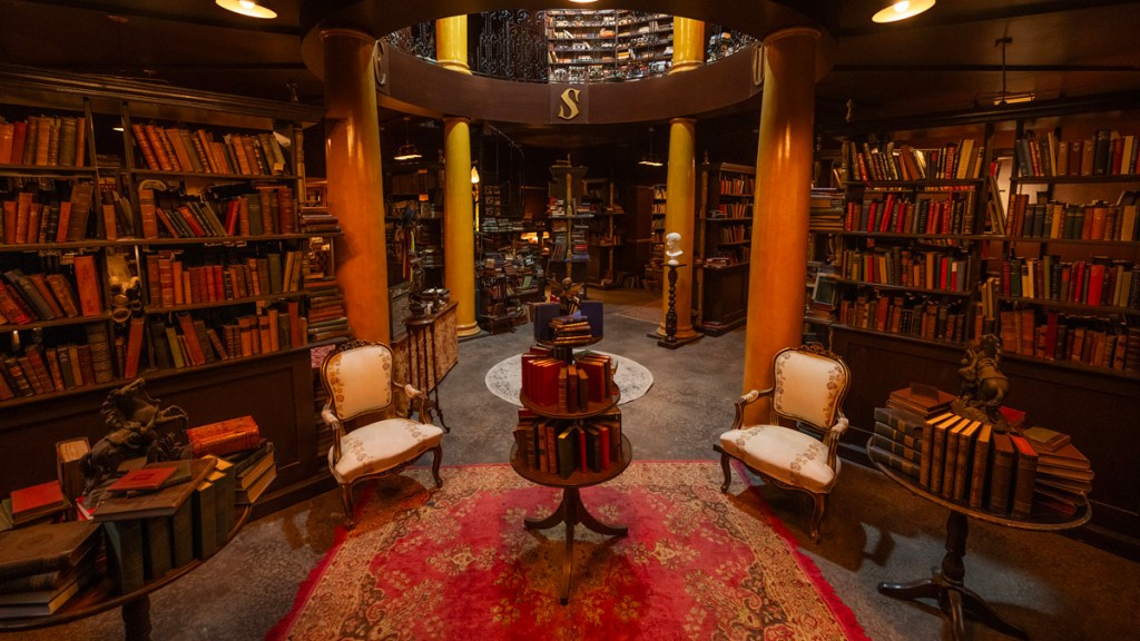 Good Omens set tour - Bookshop interior (Prime Video)