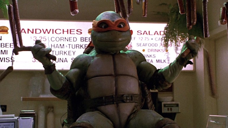 Michelangelo and sausages in Teenage Mutant Ninja Turtles 2 Ooze