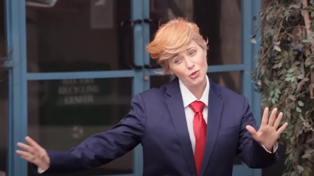 Zooey Deschanel dressed as Donald Trump in New Girl episode Hubbedy Bubby