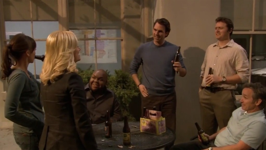 Leslie, Ann and Mark in Parks and Recreation episode Boys' Club