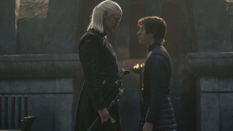 Daemon Targaryen (Matt Smith) and Jaecerys Velaryon (Harry Collett) in House of the Dragon