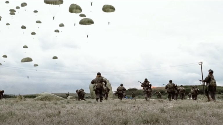 Paratroopers descending into Holland on Band of Brothers.