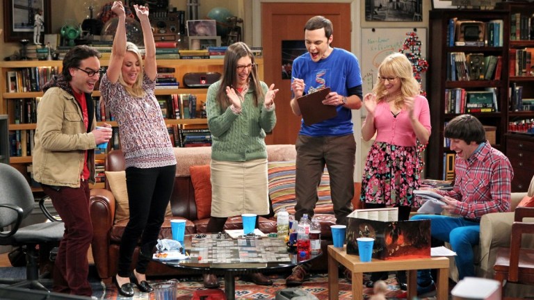 LOS ANGELES - APRIL 9: "The Love Spell Potential" -- When the girls' trip to Vegas falls through, the guys invite them to play Dungeons & Dragons, causing Sheldon and Amy's relationship to take an unexpected turn, on THE BIG BANG THEORY, Thursday, May 9 (8:00 - 8:31 PM, ET/PT) on the CBS Television Network. Pictured left to right: Johnny Galecki, Kaley Cuoco, Mayim Bialik, Jim Parsons, Melissa Rauch and Simon Helberg.