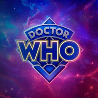 2023 Doctor Who diamond logo on purple space background