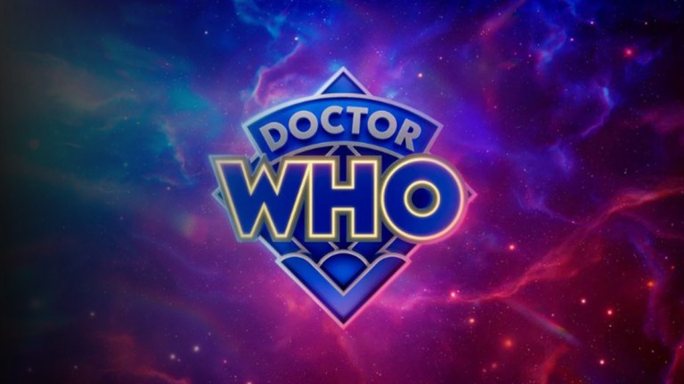 2023 Doctor Who diamond logo on purple space background