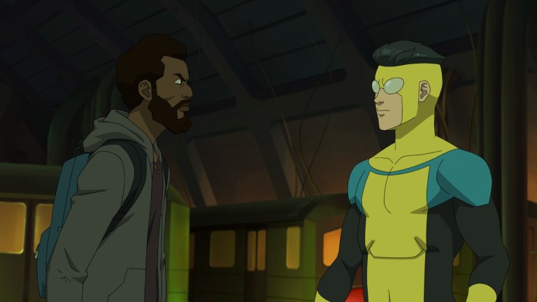 Angstrom Levy (Sterling K. Brown) and Mark Grayson (Steven Yeun) in Invincible season 2.