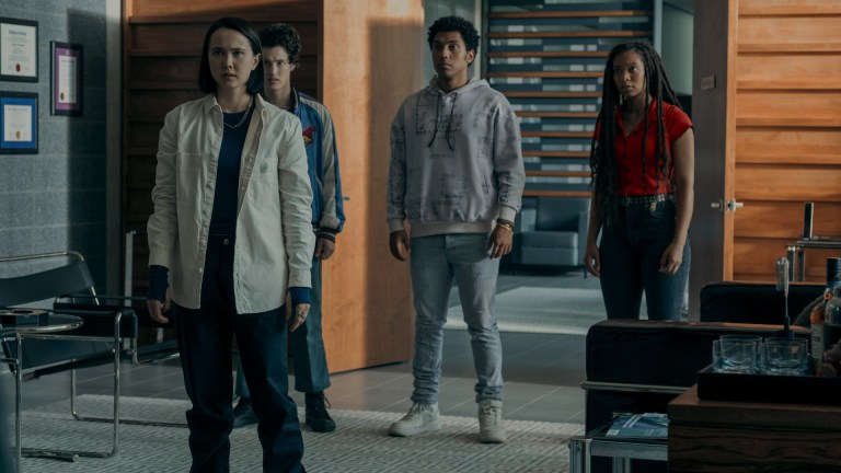 London Thor (Jordan Li), Derek Luh (Jordan Li), Chance Perdomo (Andre Anderson), Jaz Sinclair (Marie Moreau) on Gen V episode 8.