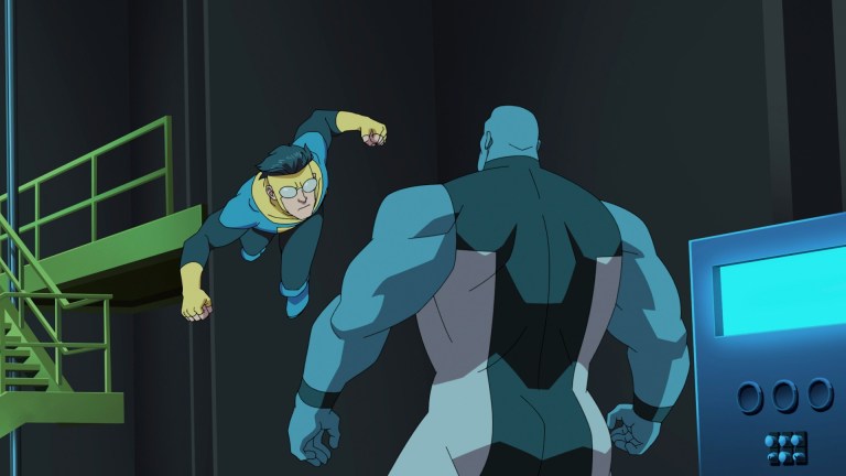 Mark Grayson (Steven Yeun) attacks a Mauler Twin (Kevin Michael Richardson) in Invincible Season 2.