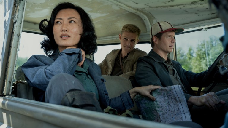 Episode 1. Mari Yamamoto, Wyatt Russell and Anders Holm in "Monarch: Legacy of Monsters," premiering November 17, 2023 on Apple TV+.