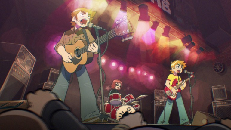 Scott Pilgrim Takes Off (L to R) Mark Webber as Stephen Stills, Alison Pill as Kim Pine and Michael Cera as Scott Pilgrim in Scott Pilgrim Takes Off.