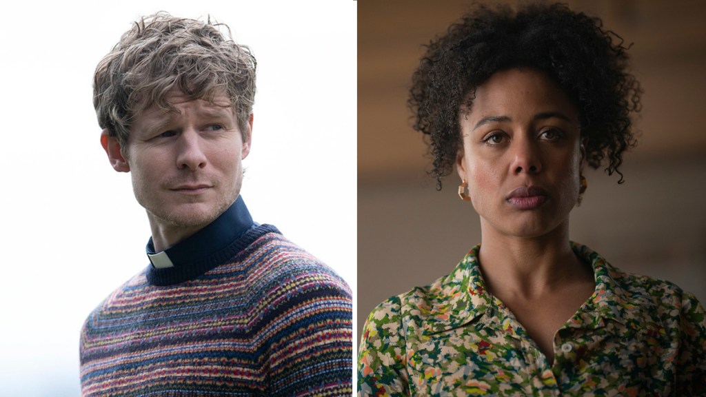 Steven Miller and Nina Toussaint White as Rev. Alan Calder and Amma Calder in Shetland S8