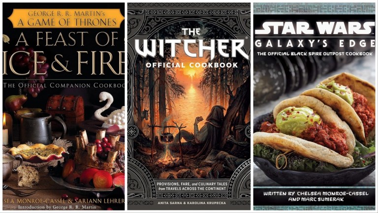 Cookbook covers: A Feast of Ice & Fire, The Witcher, Star Wars: Galaxy's Edge