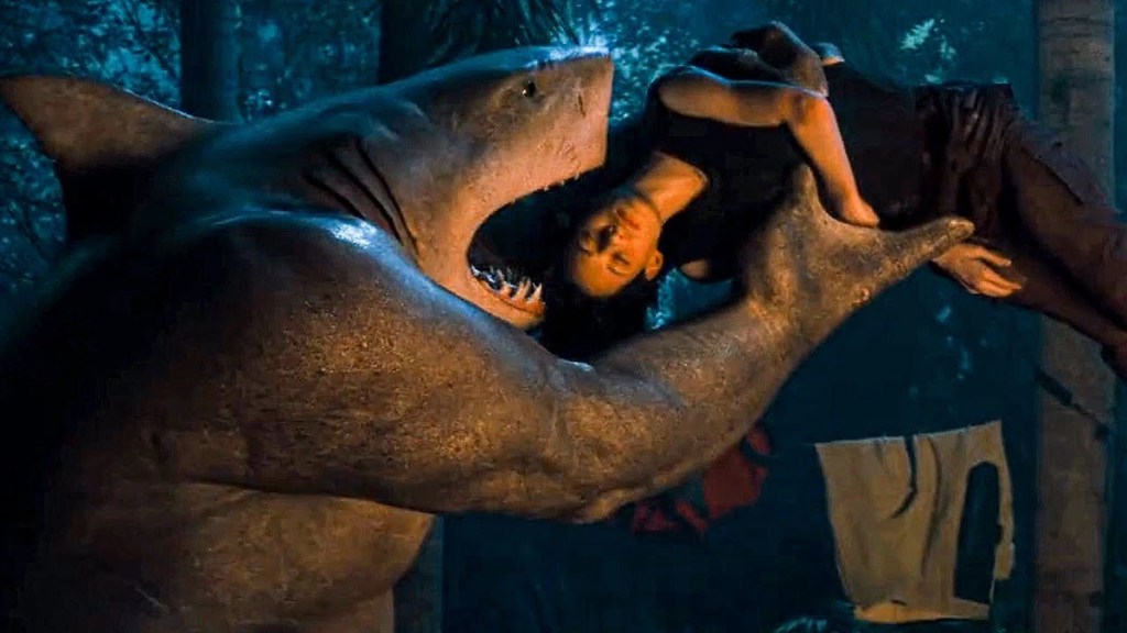 King Shark eats someone in The Suicide Squad