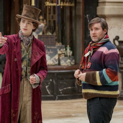 Paul King and Timothee Chalamet on set of Wonka
