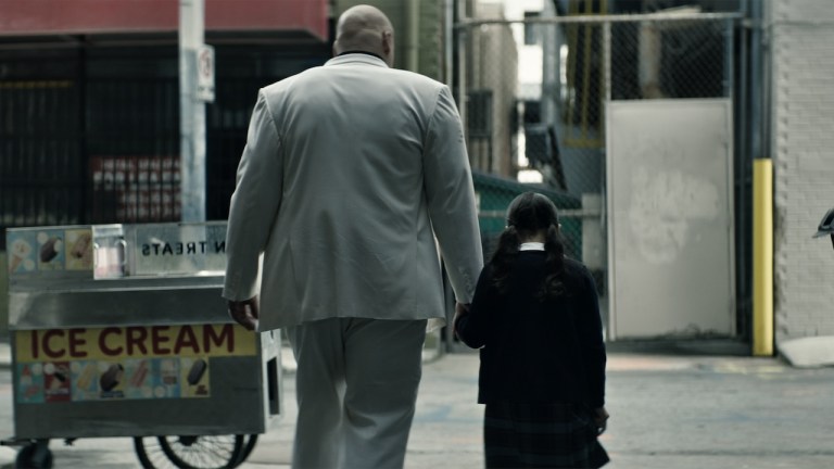 (L-R): Vincent D’Onofrio as Wilson Fisk/Kingpin and Darnell Besaw as young Maya Lopez in Marvel Studios' ECHO,