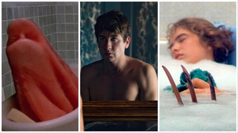 Gross and creepy bathtub scenes in movies like Saltburn and Ghostbusters II