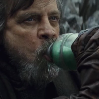 Mark Hamill Luke Skywalker drinking green milk in The Last Jedi
