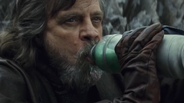 Mark Hamill Luke Skywalker drinking green milk in The Last Jedi