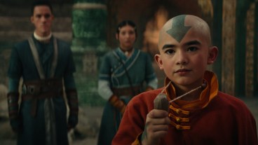 Avatar: The Last Airbender. (L to R) Ian Ousley as Sokka, Kiawentiio as Katara, Gordon Cormier as Ang in season 1 of Avatar: The Last Airbender.