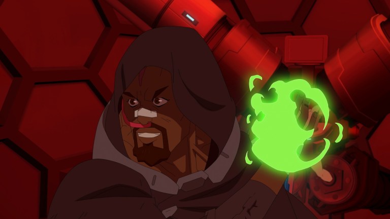 Angstrom Levy preparing a green portal as a weapon in Invincible season 2