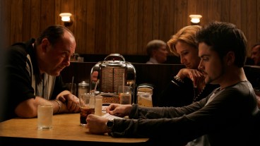 Tony (James Gandolfini) Carmella (Edie Falco) and AJ Soprano (Robert Iler) in The Sopranos' final scene